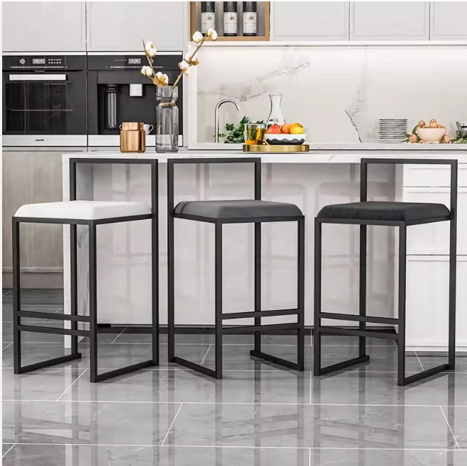 Contemporary Bar Stool Sets, Nordic Design High Counter Chairs with Footrest, Home Bar & Restaurant Booth Seating Furniture